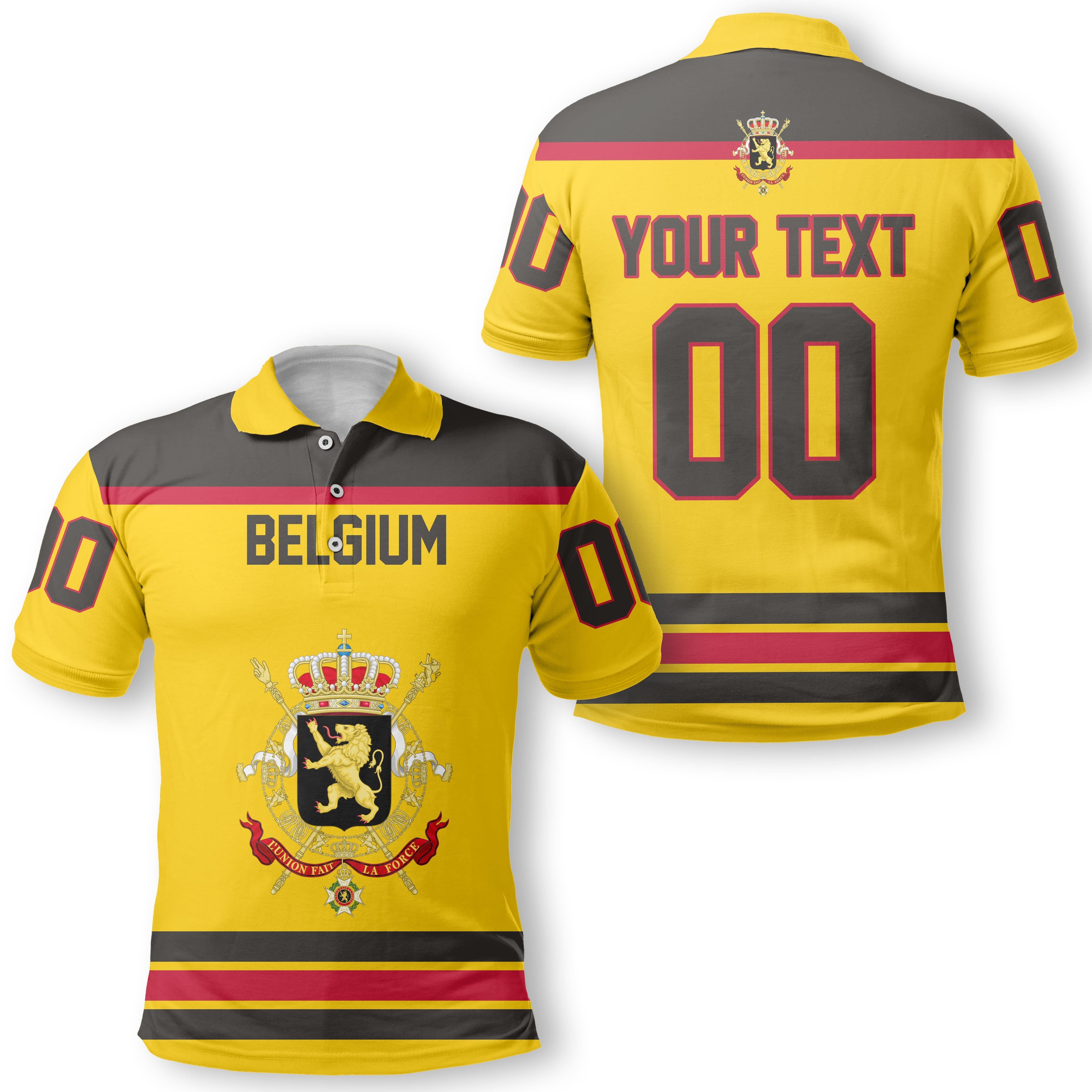 Belgium Polo Shirt Flag & Coat Of Arms Hockey Style