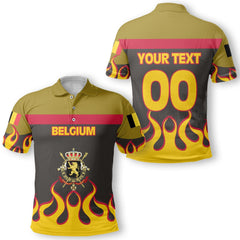 Belgium Polo Shirt Flag & Coat Of Arms Fire Hockey Style