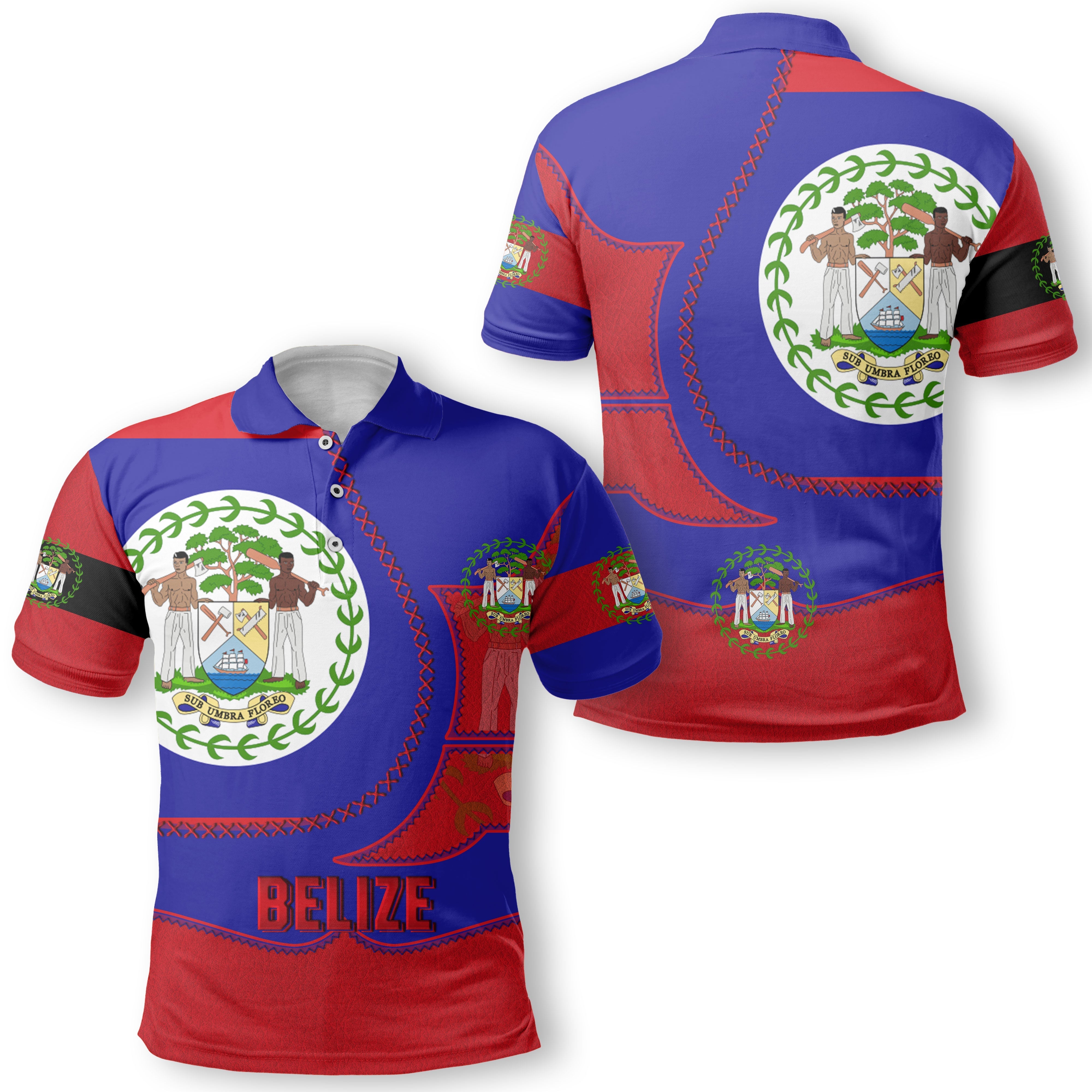 Belize Polo Shirt Flag & Coat Of Arms Leather Style