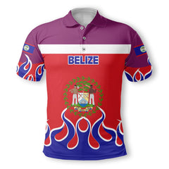 Belize Polo Shirt Flag & Coat Of Arms Fire Hockey Style