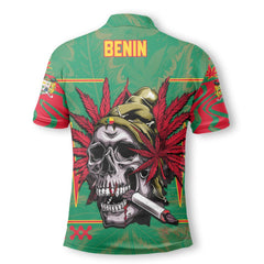 Benin Polo Shirt Flag & Coat Of Arms Marijuanas Style