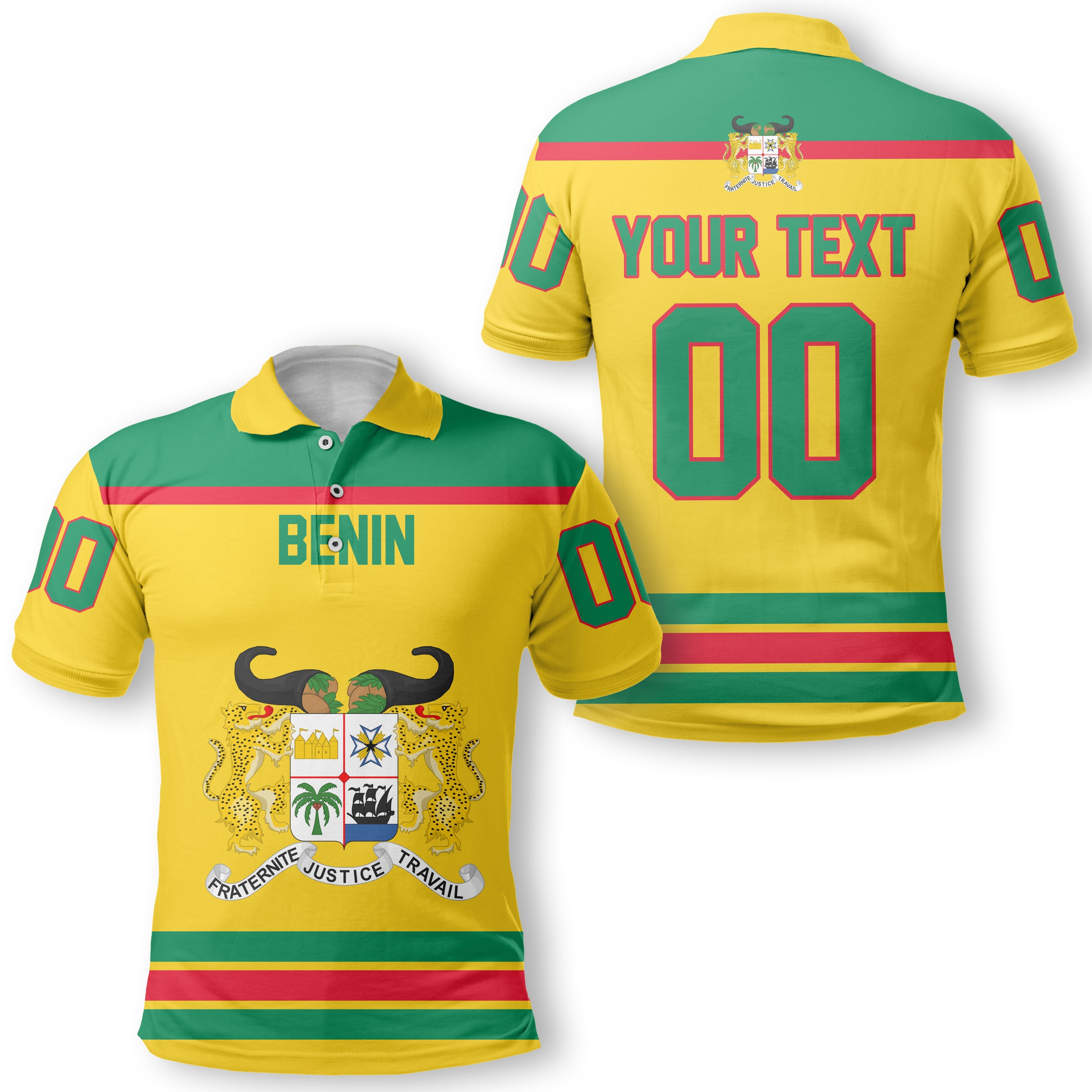 Benin Polo Shirt Flag & Coat Of Arms Hockey Style