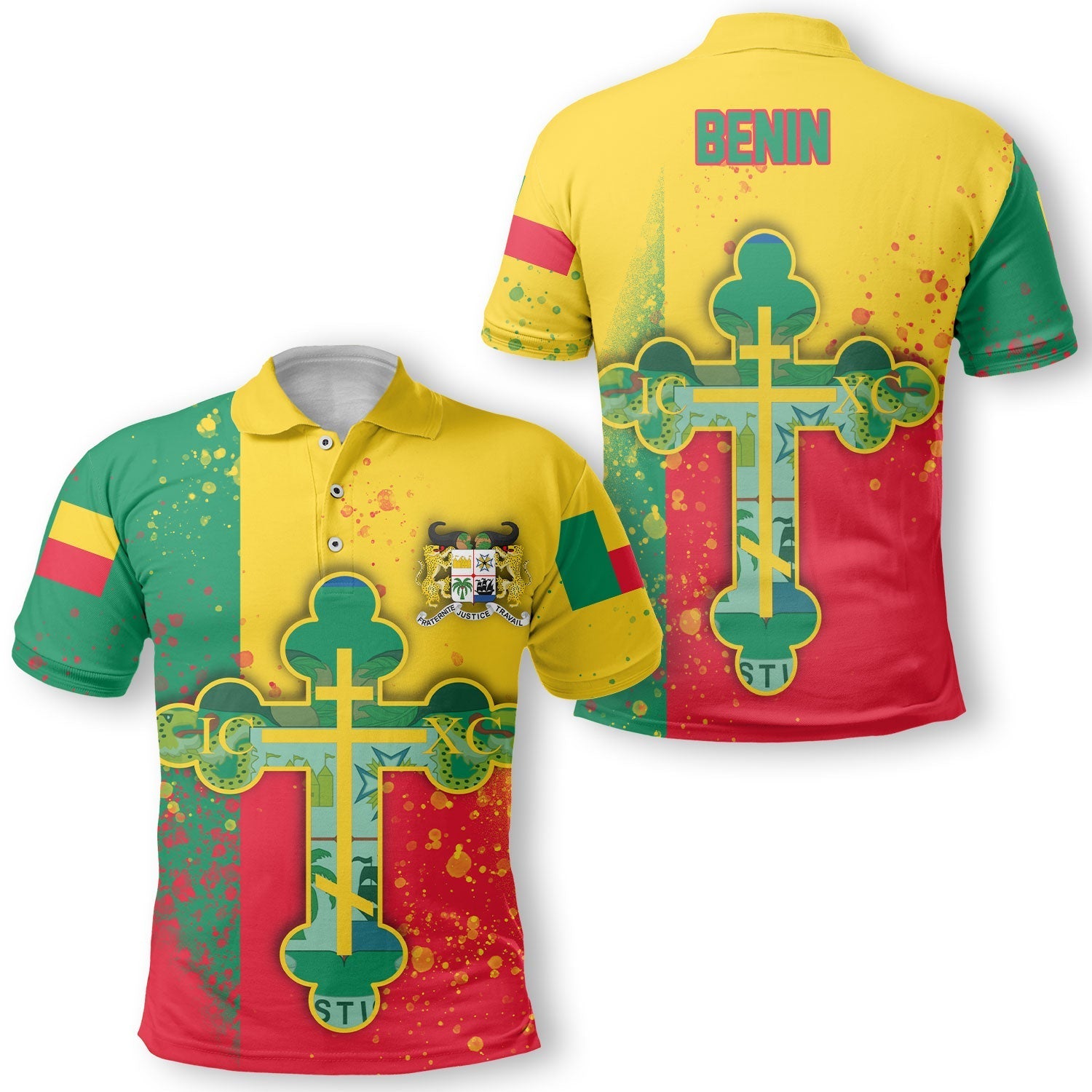 Benin Polo Shirt Flag & Coat Of Arms Orthodox Style