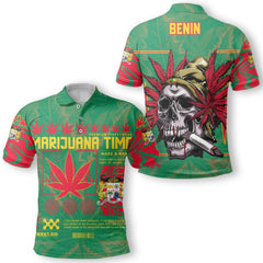 Benin Polo Shirt Flag & Coat Of Arms Marijuanas Style