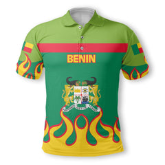 Benin Polo Shirt Flag & Coat Of Arms Fire Hockey Style