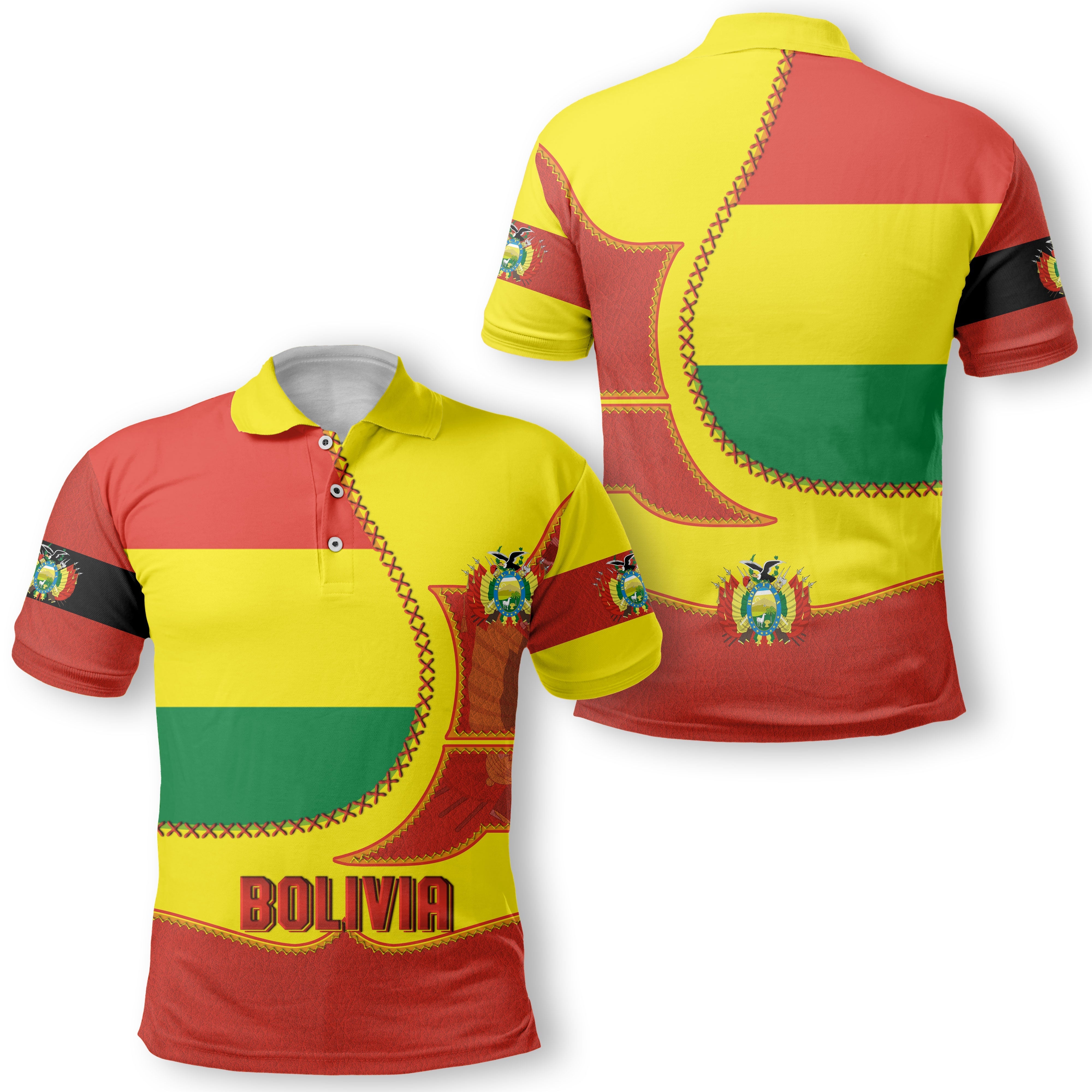 Bolivia Polo Shirt Flag & Coat Of Arms Leather Style