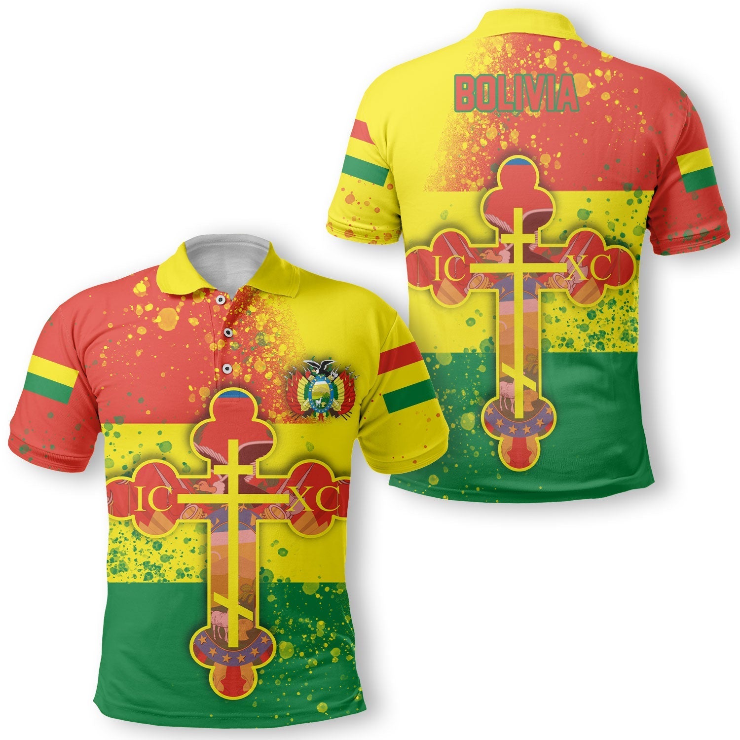 Bolivia Polo Shirt Flag & Coat Of Arms Orthodox Style