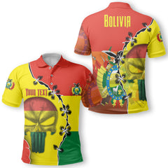 Bolivia Polo Shirt Flag & Coat Of Arms Skull Style