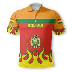 Bolivia Polo Shirt Flag & Coat Of Arms Fire Hockey Style