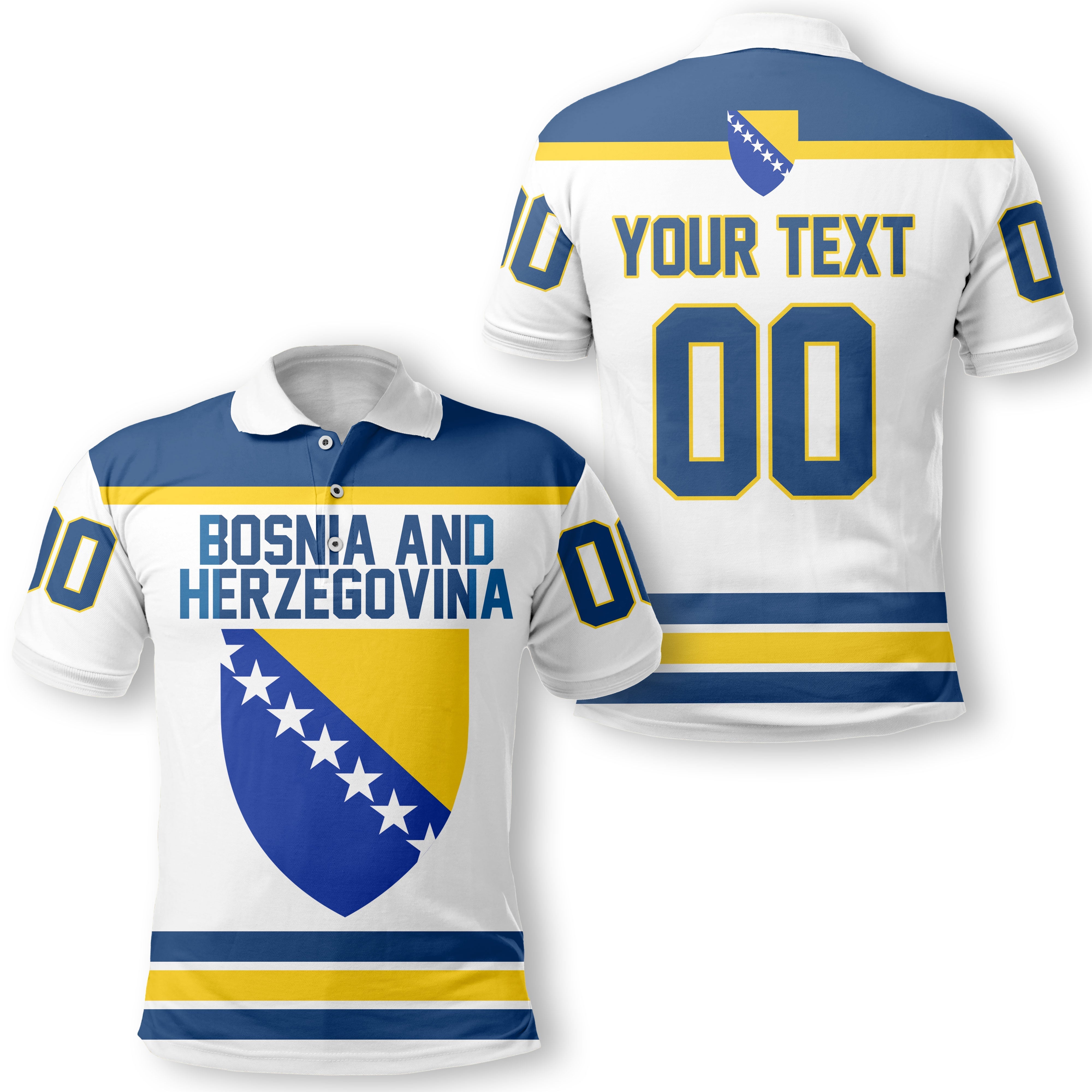 Bosnia and Herzegovina Polo Shirt Flag & Coat Of Arms Hockey Style