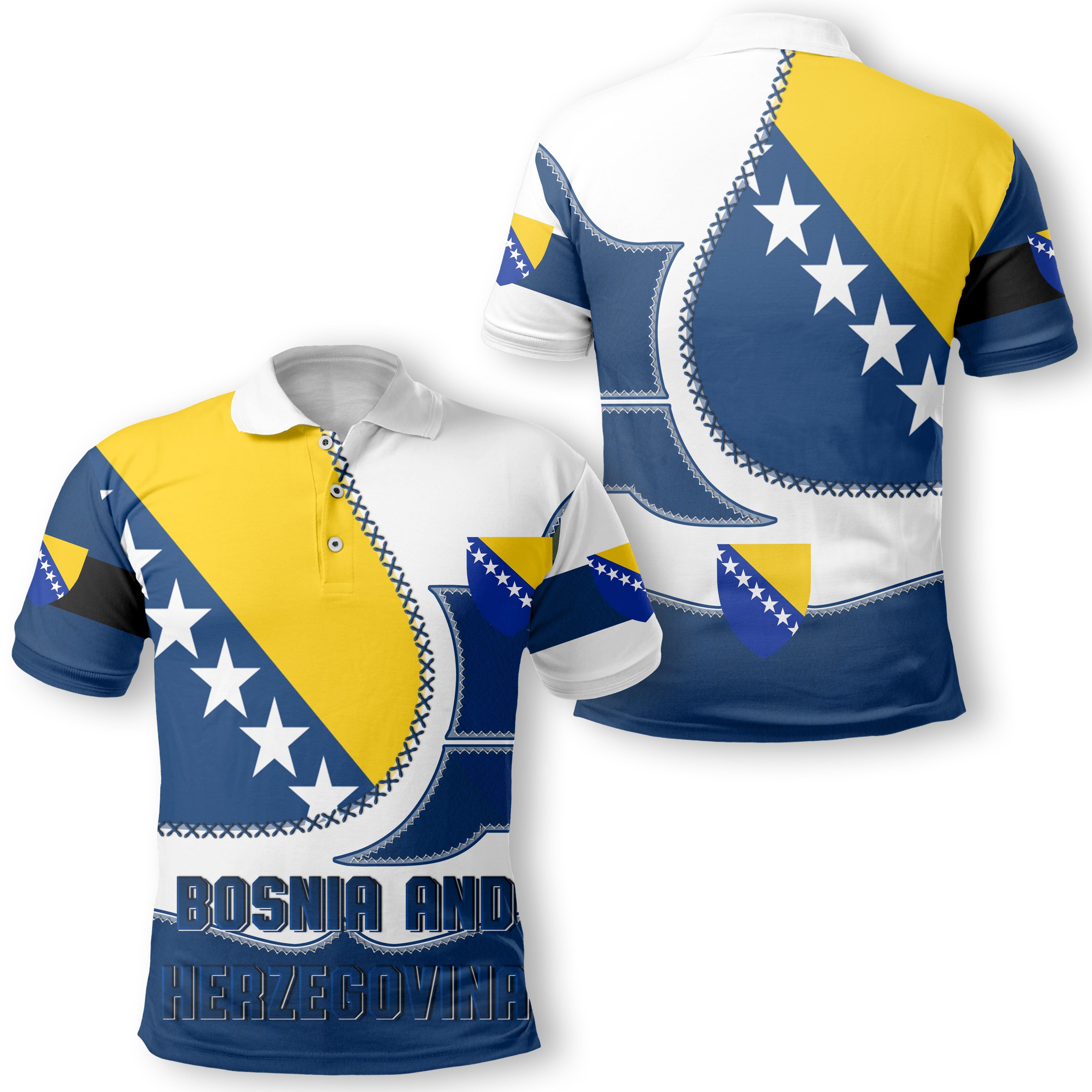 Bosnia and Herzegovina Polo Shirt Flag & Coat Of Arms Leather Style