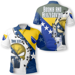 Bosnia and Herzegovina Polo Shirt Flag & Coat Of Arms Skull Style