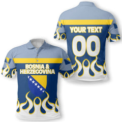 Bosnia and Herzegovina Polo Shirt Flag & Coat Of Arms Fire Hockey Style