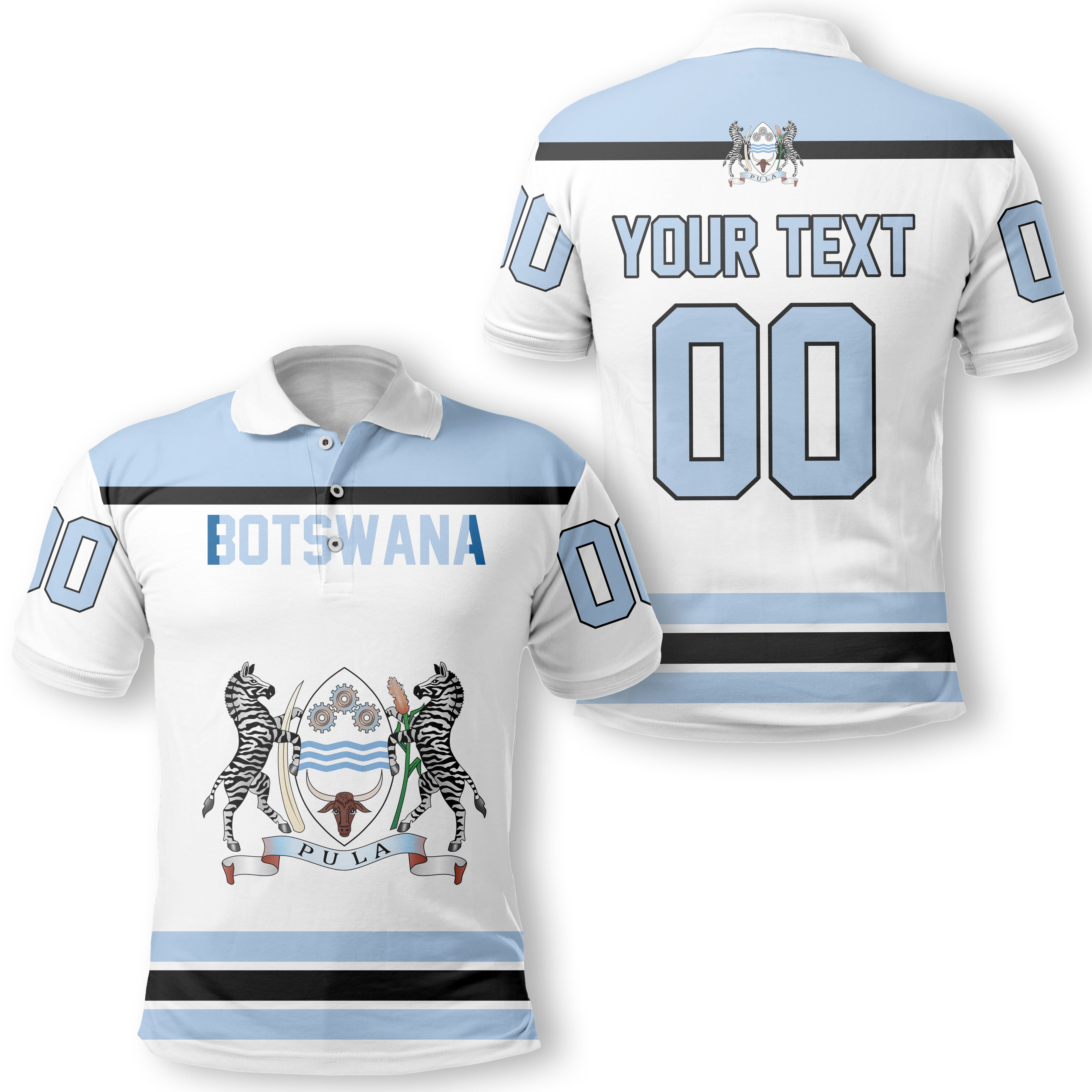 Botswana Polo Shirt Flag & Coat Of Arms Hockey Style