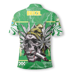 Brazil Polo Shirt Flag & Coat Of Arms Marijuanas Style