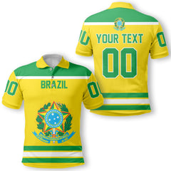 Brazil Polo Shirt Flag & Coat Of Arms Hockey Style