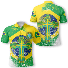 Brazil Polo Shirt Flag & Coat Of Arms Orthodox Style