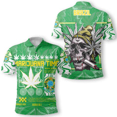 Brazil Polo Shirt Flag & Coat Of Arms Marijuanas Style