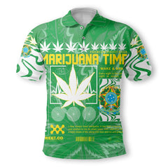 Brazil Polo Shirt Flag & Coat Of Arms Marijuanas Style