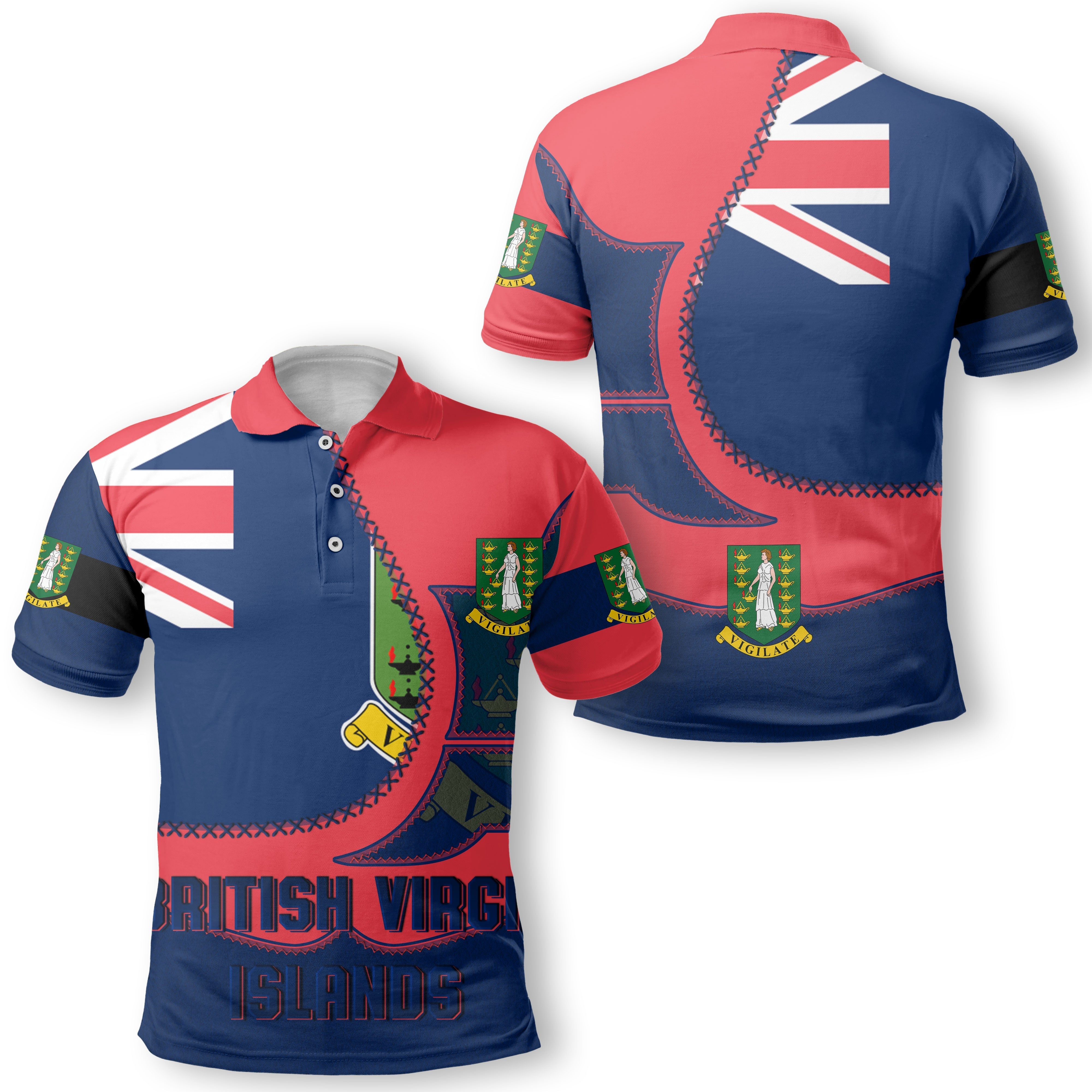 British Virgin Islands Polo Shirt Flag & Coat Of Arms Leather Style