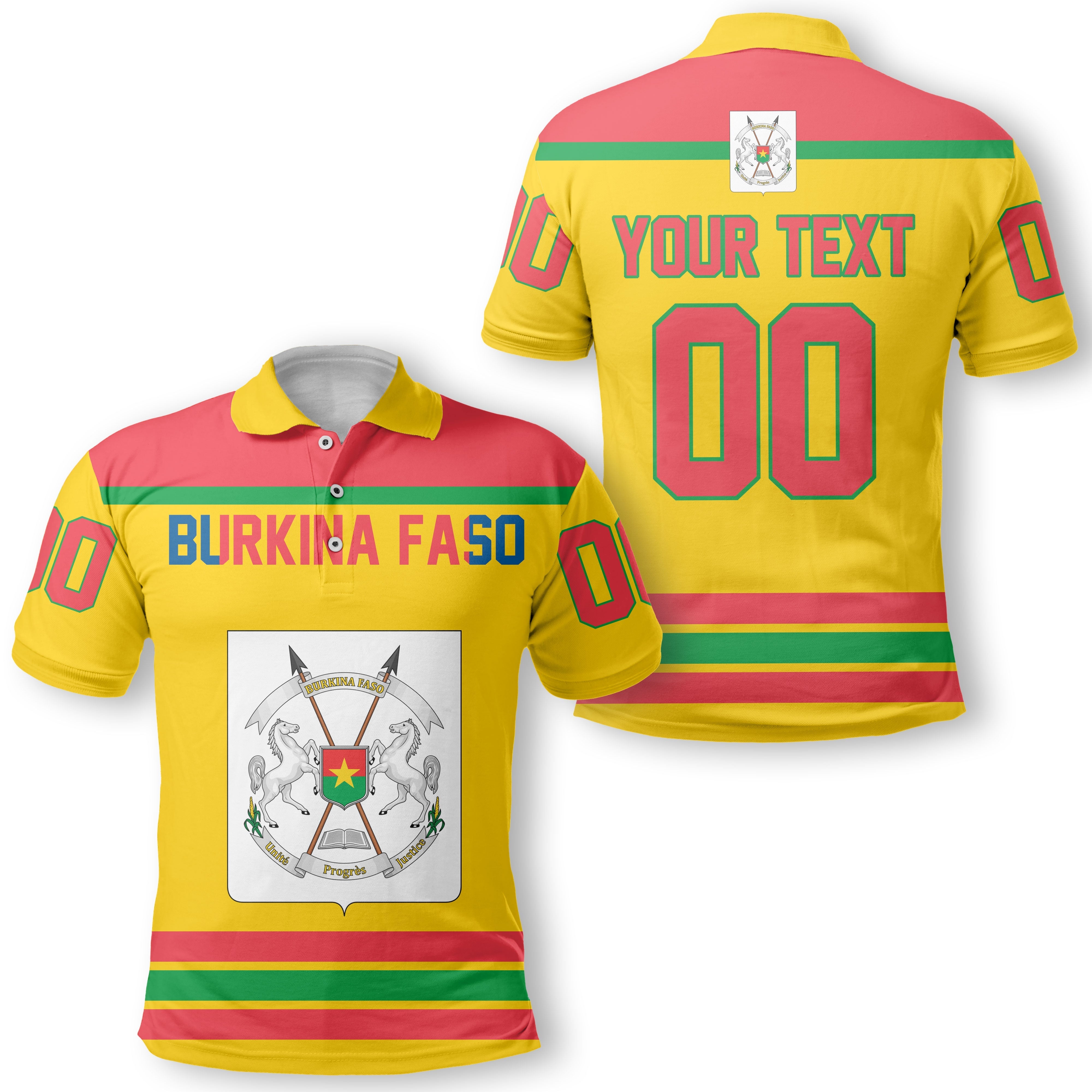 Burkina Faso Polo Shirt Flag & Coat Of Arms Hockey Style