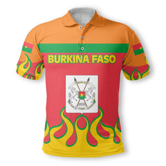 Burkina Faso Polo Shirt Flag & Coat Of Arms Fire Hockey Style