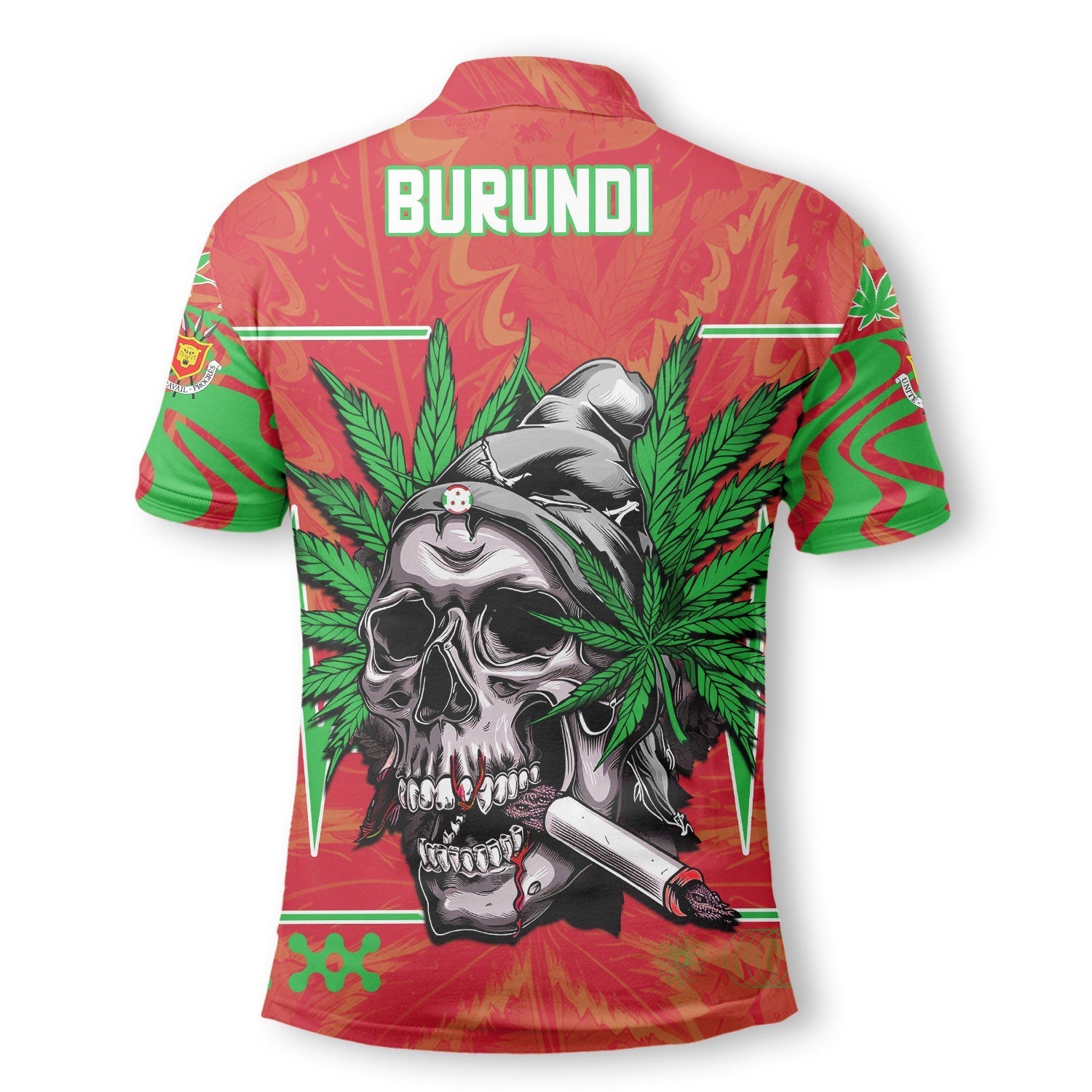 Burundi Polo Shirt Flag & Coat Of Arms Marijuanas Style