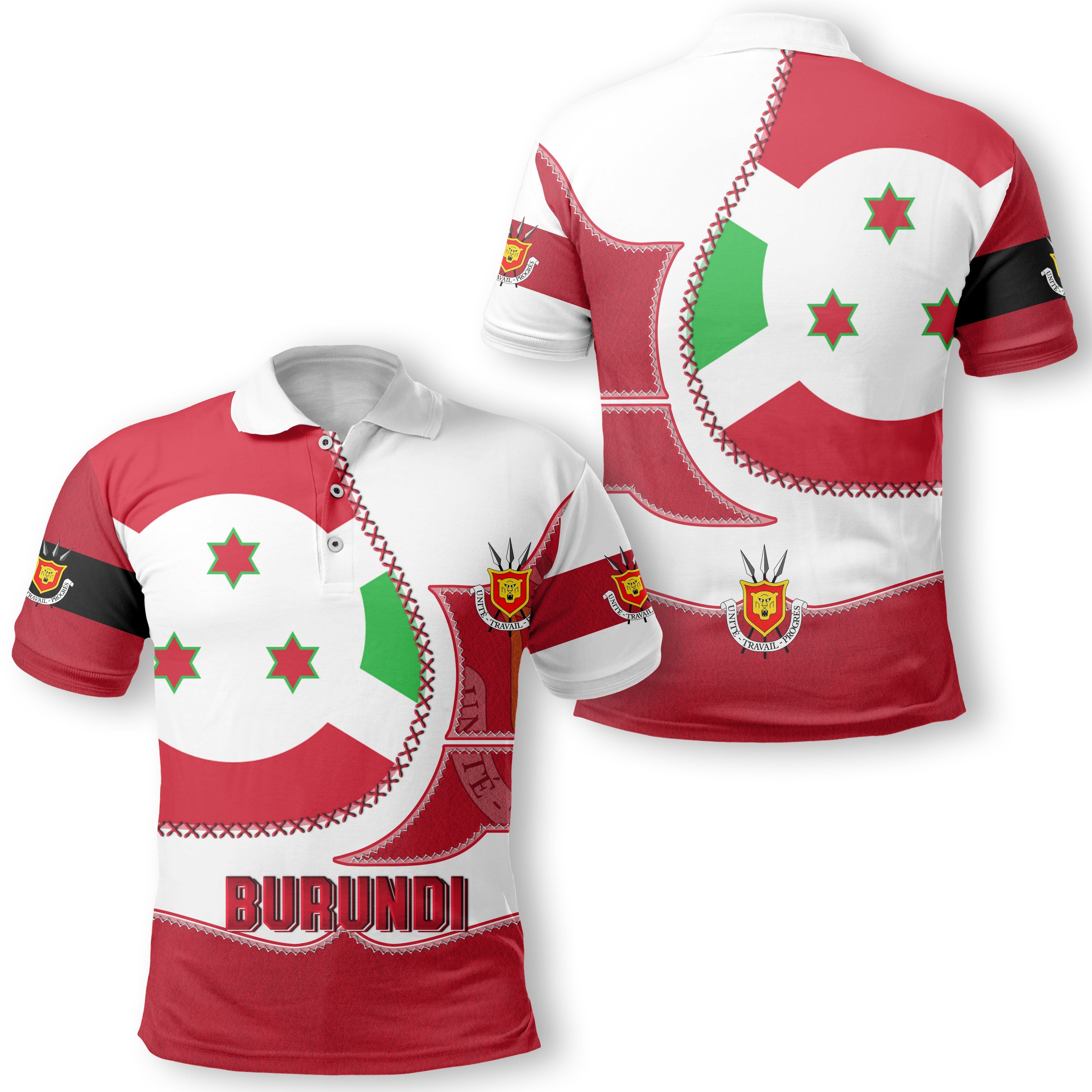 Burundi Polo Shirt Flag & Coat Of Arms Leather Style