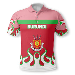 Burundi Polo Shirt Flag & Coat Of Arms Fire Hockey Style