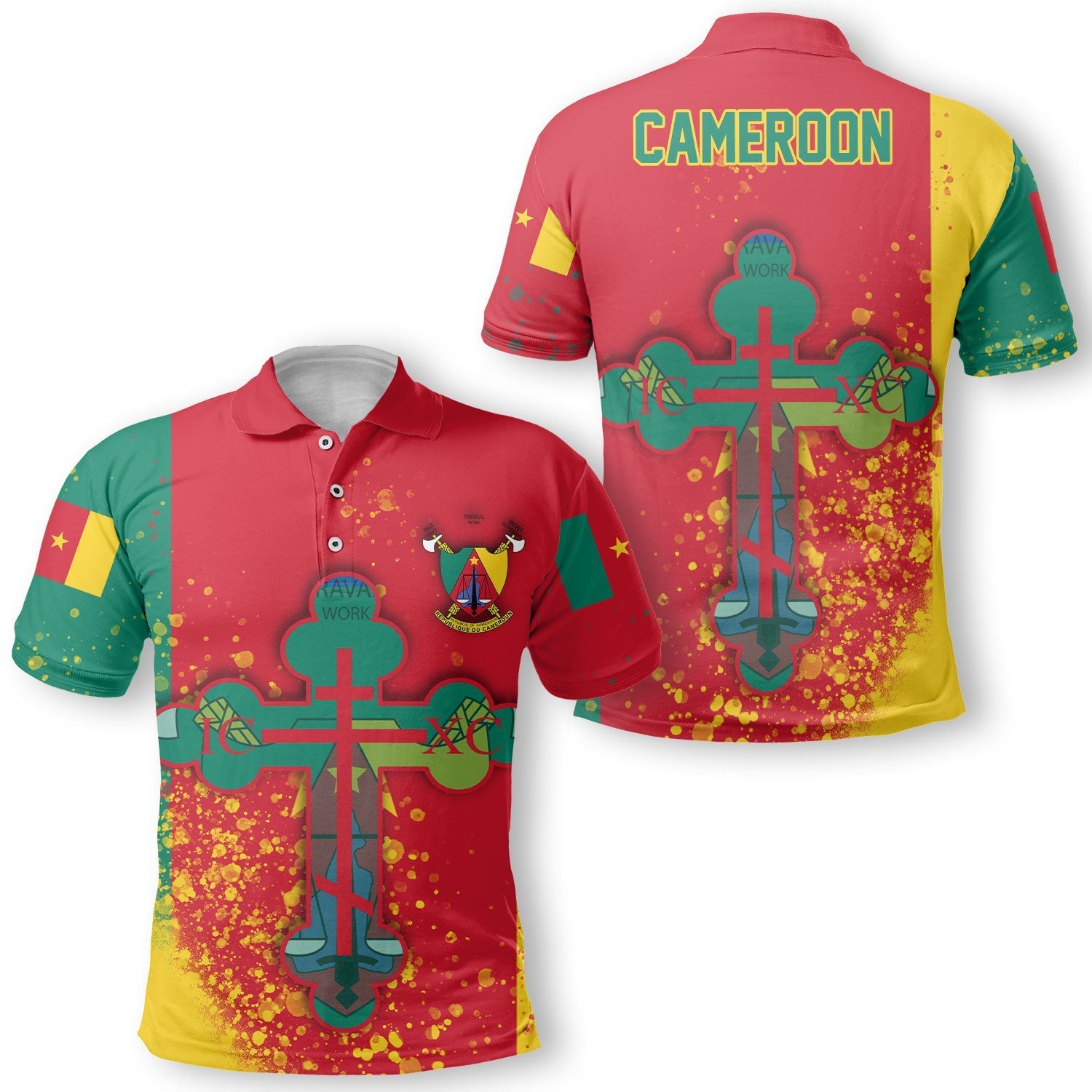 Cameroon Polo Shirt Flag & Coat Of Arms Orthodox Style