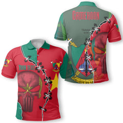 Cameroon Polo Shirt Flag & Coat Of Arms Skull Style