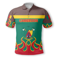 Cameroon Polo Shirt Flag & Coat Of Arms Fire Hockey Style