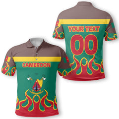 Cameroon Polo Shirt Flag & Coat Of Arms Fire Hockey Style