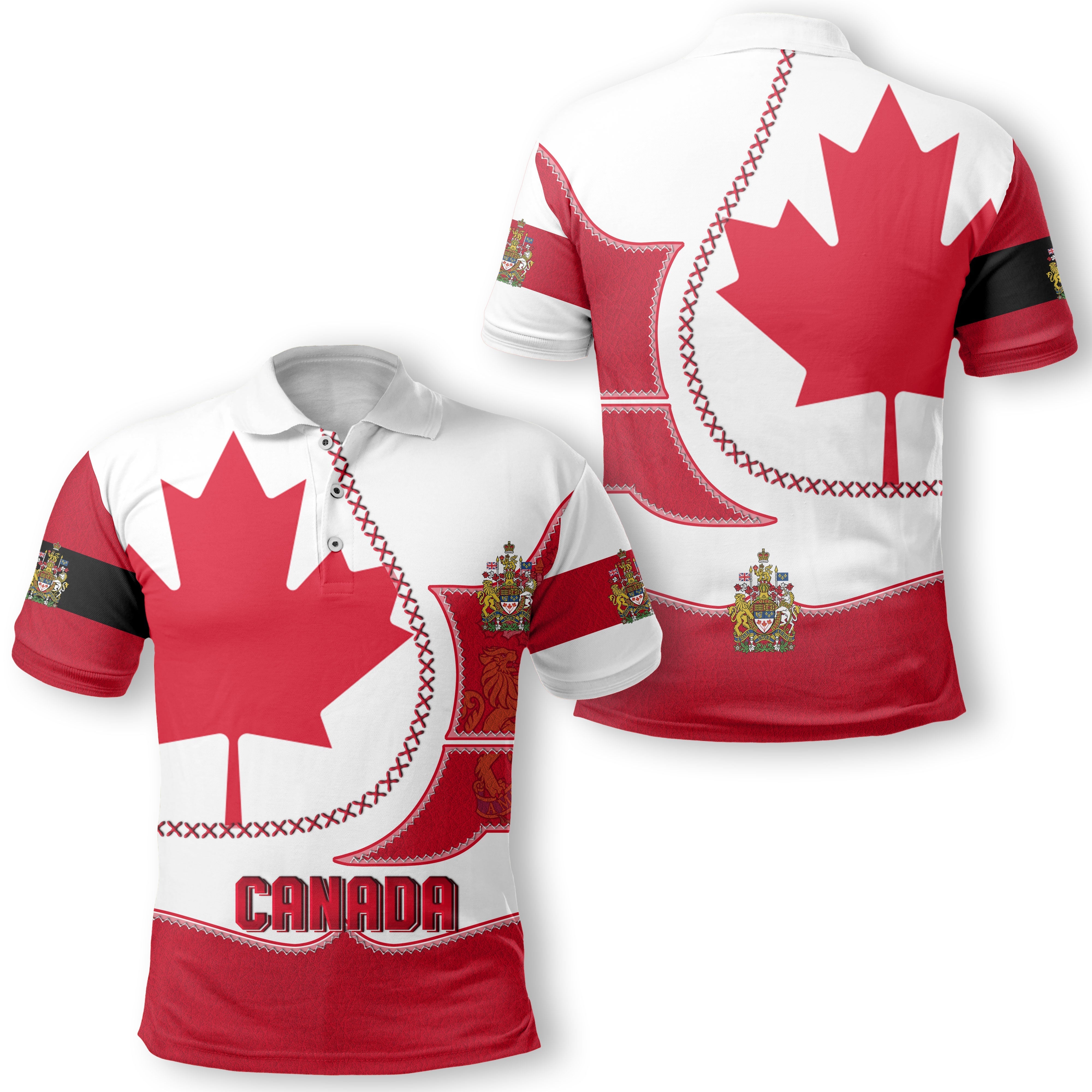 Canada Polo Shirt Flag & Coat Of Arms Leather Style