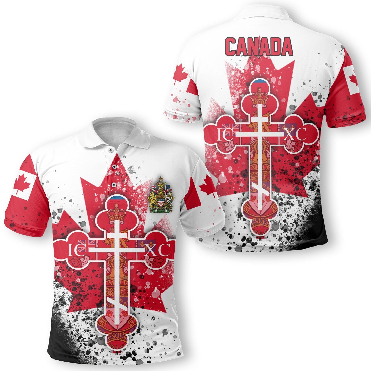 Canada Polo Shirt Flag & Coat Of Arms Orthodox Style