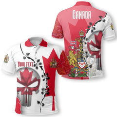 Canada Polo Shirt Flag & Coat Of Arms Skull Style