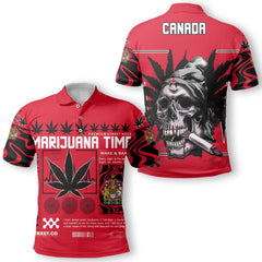 Canada Polo Shirt Flag & Coat Of Arms Marijuanas Style