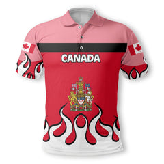 Canada Polo Shirt Flag & Coat Of Arms Fire Hockey Style