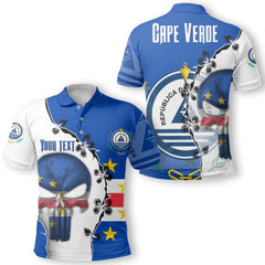 Cape Verde Polo Shirt Flag & Coat Of Arms Skull Style