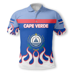 Cape Verde Polo Shirt Flag & Coat Of Arms Fire Hockey Style