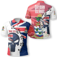 Cayman Islands Polo Shirt Flag & Coat Of Arms Skull Style