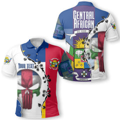 Central African Republic Polo Shirt Flag & Coat Of Arms Skull Style