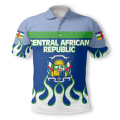 Central African Republic Polo Shirt Flag & Coat Of Arms Fire Hockey Style