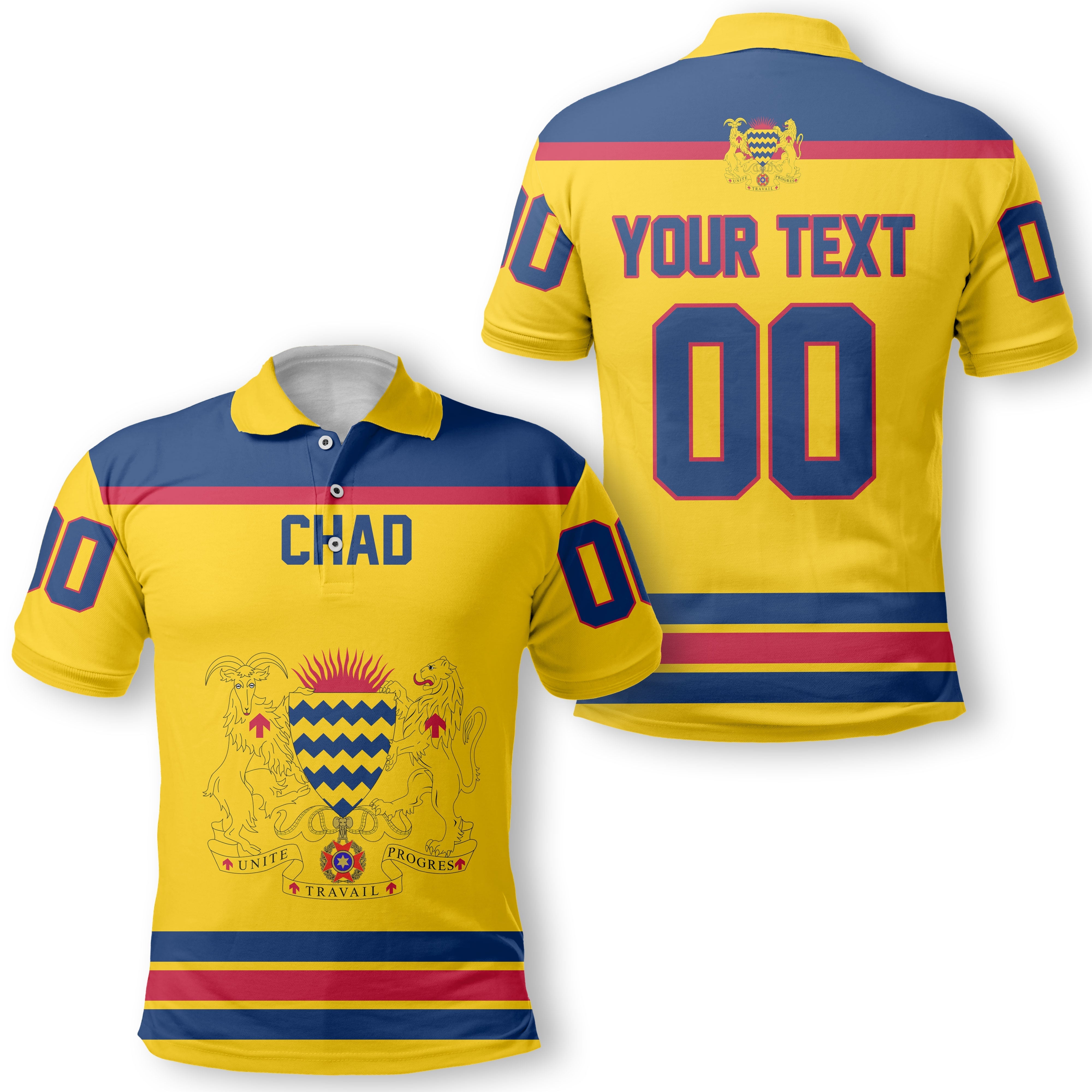 Chad Polo Shirt Flag & Coat Of Arms Hockey Style