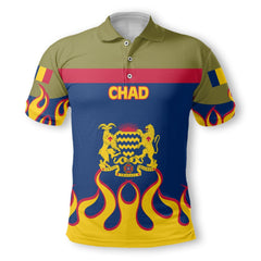 Chad Polo Shirt Flag & Coat Of Arms Fire Hockey Style