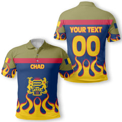 Chad Polo Shirt Flag & Coat Of Arms Fire Hockey Style