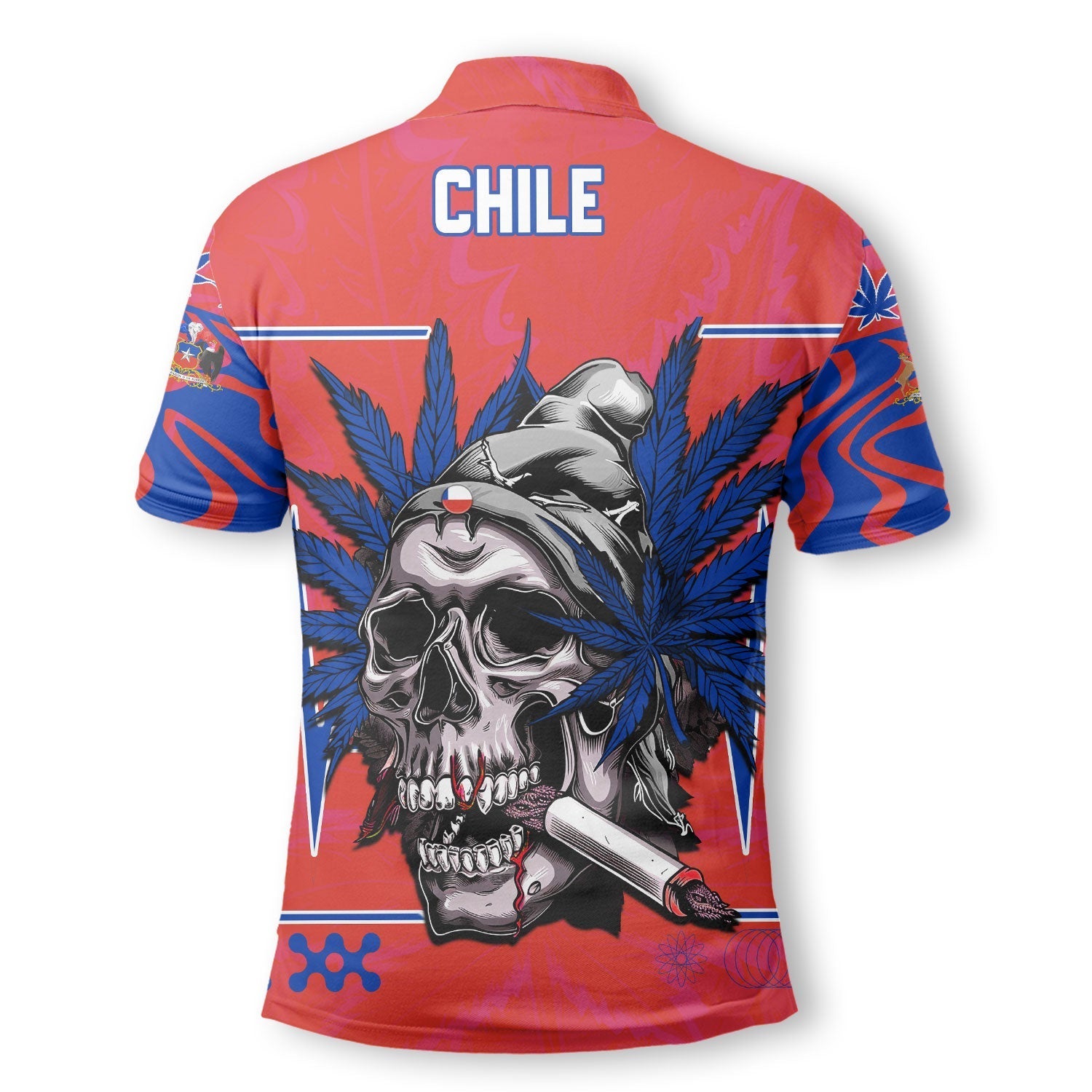 Chile Polo Shirt Flag & Coat Of Arms Marijuanas Style