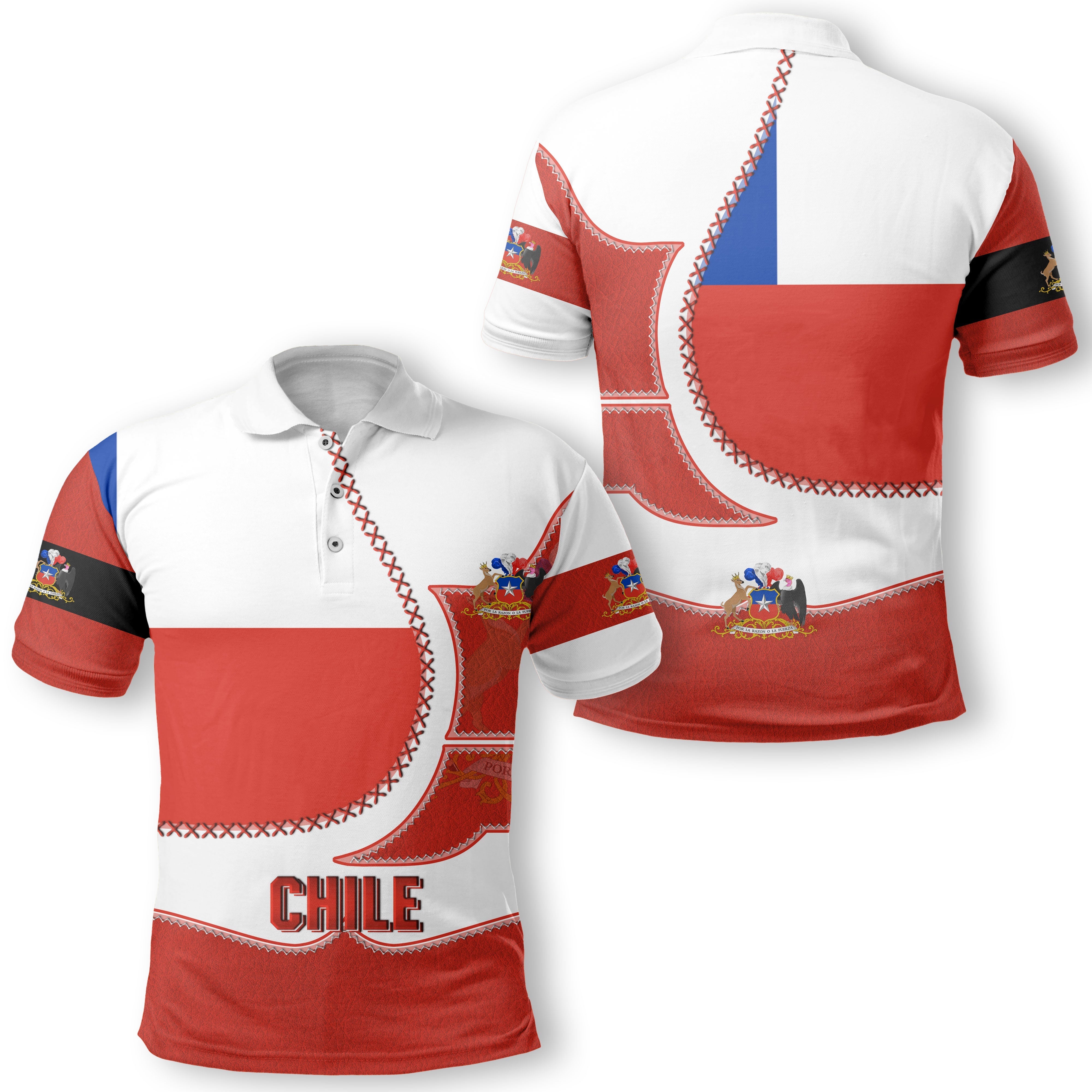 Chile Polo Shirt Flag & Coat Of Arms Leather Style