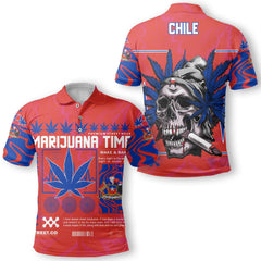 Chile Polo Shirt Flag & Coat Of Arms Marijuanas Style