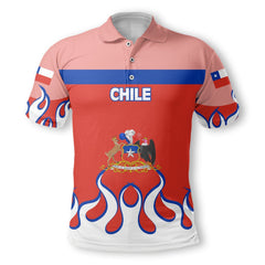 Chile Polo Shirt Flag & Coat Of Arms Fire Hockey Style